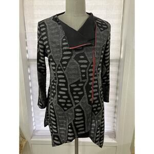 IC by Connie K Textured Mixed Media Tunic Top Sz M Gray /Black